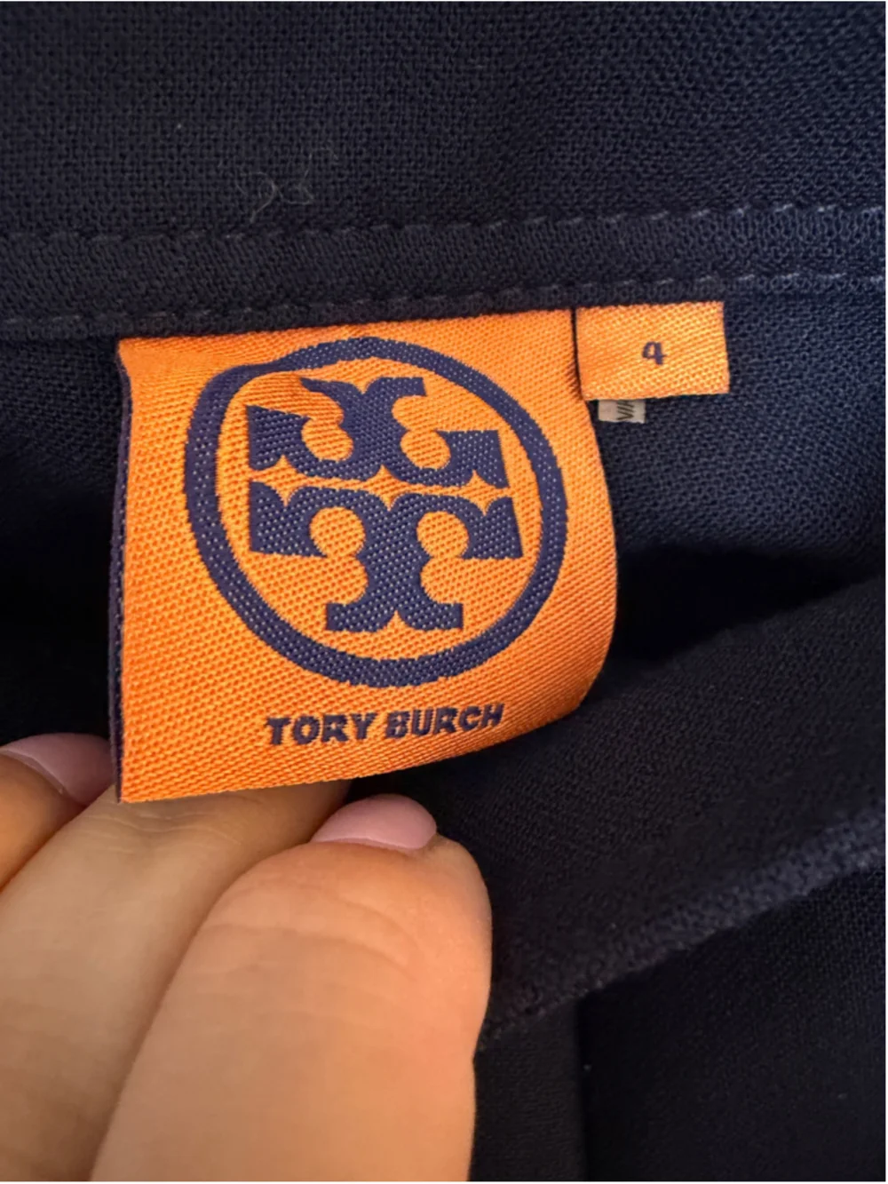 Tory Burch Navy Wool Blend Flare Knit Pants Gold Logo Side Zip Size 4